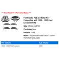 thumbnail image 2 of Front Brake Pad and Rotor Kit - Compatible with 2000 - 2002 Ford Excursion RWD 2001, 2 of 2