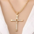 thumbnail image 4 of Lovelords Fast and Furious Movies Actor Dominic Toretto Rhinestone Cross Crystal Pendant 14K Yellow Gold Chain Necklace Men Jewelry Clavicle Necklaces, 4 of 6