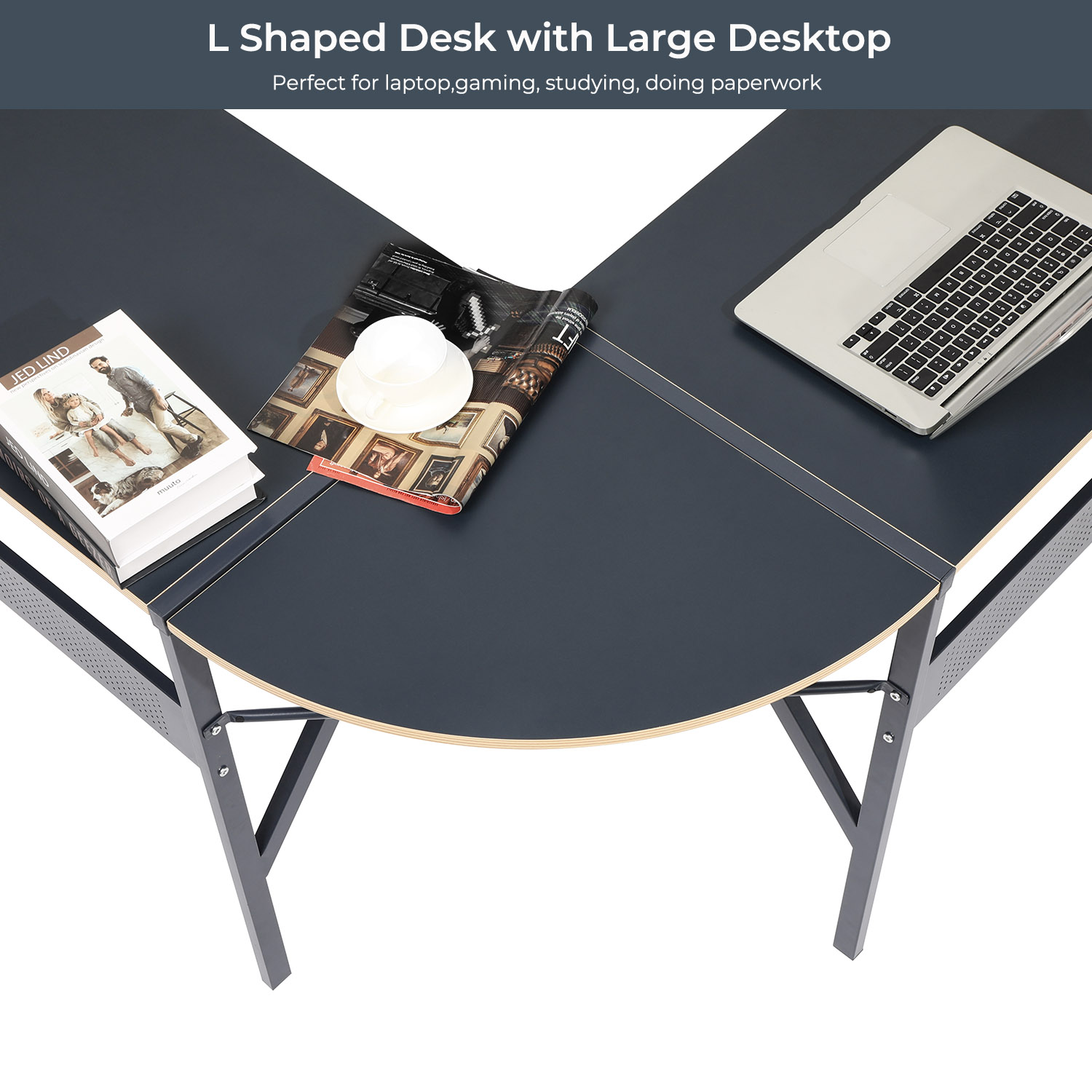 Homy Casa L Shaped Computer Desk, Convertible Corner Desk, Home Office Gaming Writing Table, Black