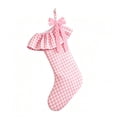 thumbnail image 2 of Plaid Ruffle Christmas Stockings, Vintage Checkered Stocking with Velvet Bow for Fireplace Mantel Decor, Holiday Gift Socks Set for Home, 18in, 2 of 7