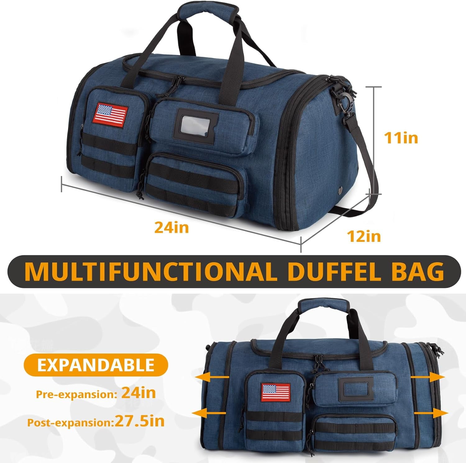 27.5In Expandable Gym Bag For Men,58L Large 3 in 1 Sports Travel Duffle Bag With Shoes Compartment,Water Resistant Sports Gym Tote Bags Multi-functional Travel Backpack Overnight Bag