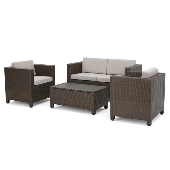 Noble House Puerta 5 Piece Outdoor Wicker Conversation Set in Brown