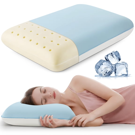Kaipara 1PC Cooling Gel Memory Foam Pillow, Soft Small Standard Pillow for Side Back & Stomach Sleepers, Neck & Shoulder Pressure Relief, Washable Cooling Cover