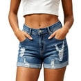 thumbnail image 2 of QQZ Relaxed Fit Denim Shorts Women, High Waist Distressed Ripped Cuffed Hem Womens Denim Shorts for Street Walk, Shopping and Vacation, 2 of 8