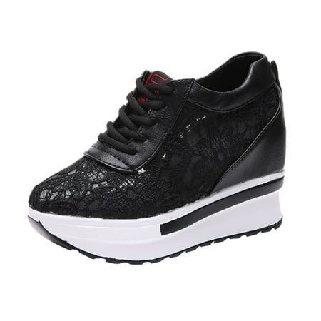 

Hinvhai Clearance Mesh Running Sport Shoes for Women Women s Spring Summer Breathable Mesh Running Shoes Wedges Shoes Black 6(37)