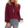 thumbnail image 3 of PCEAIIH Wine Red Sweaters for Women Turtleneck Batwing Sleeve Oversized Chunky Knitted Pullover Sweaters Jumper Tops, 3 of 5