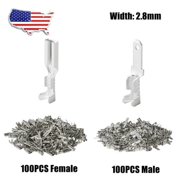 200Pcs Non-Insulated 2.8mm Male Female Spade Crimp Terminals Wire Connectors