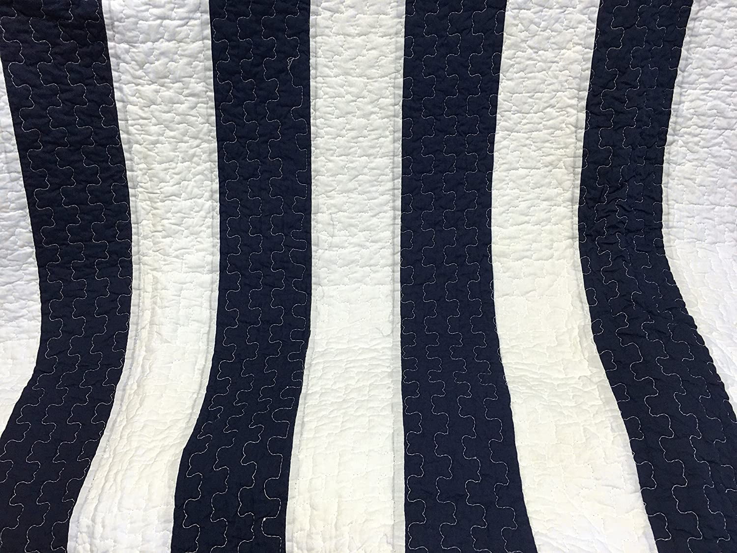 Cozy Line Home Fashions Nautical Navy Blue White Sailor Star Striped Printed Pattern 2 Piece 100% Cotton Quilt Bedding Set, Twin