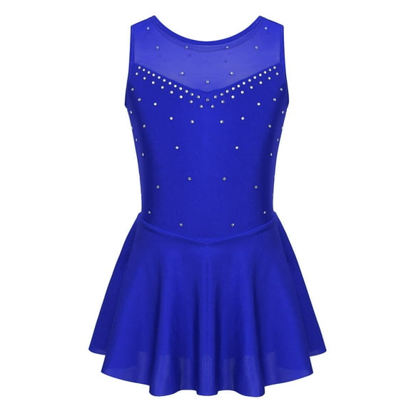 Hansber Kids Girls Sparkly Rhinestone Figure Ice Skating Roller Skating Ballet Dance Leotard Dress Blue 14