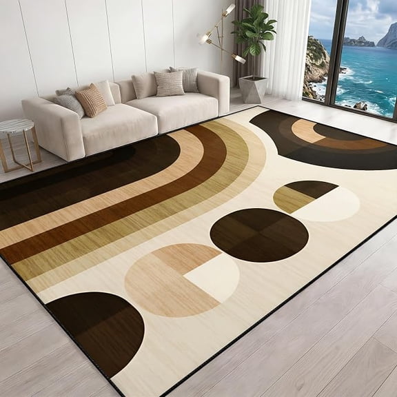 Modern Abstract Area Rug, Neutral Bohemian Geometric Area Rug, Minimalist Mid-Century Rugs Non-Slip Living Room Mat Washable Low-Pile Rugs for Bedroom Office 3 x 4ft