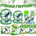 thumbnail image 1 of Juego de vajilla de fiesta con diseño de dinosaurio para niños que cumplen 4 años, 25 unidades, 1 of 5