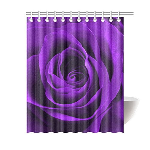 WOPOP Big Flower Shower Curtain, Purple Rose Blossoms Polyester Fabric ...