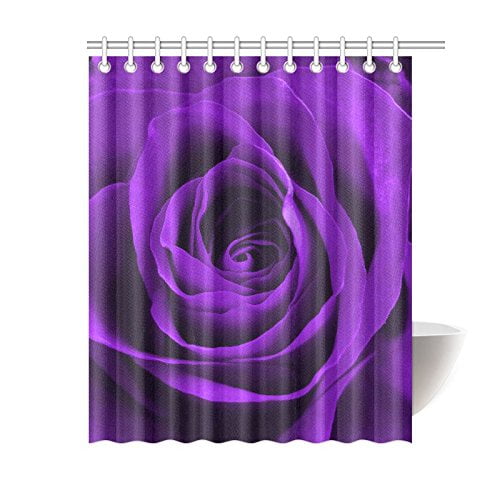 WOPOP Big Flower Shower Curtain, Purple Rose Blossoms Polyester Fabric