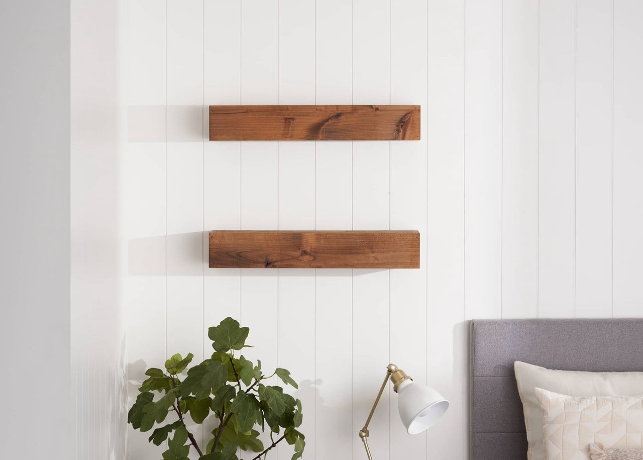 Drakestone Designs Farmhouse Floating Shelf, 24 inch - Walnut Finish (Set of 2)