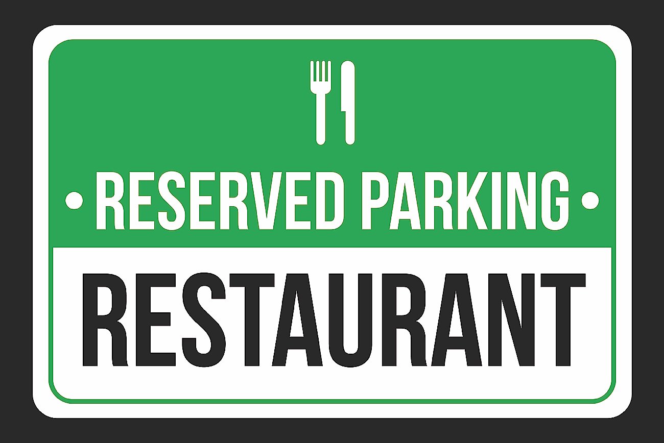 Reserved Parking Restaurant Print Green, White and Black Notice Parking Metal Large Signs, 12x18