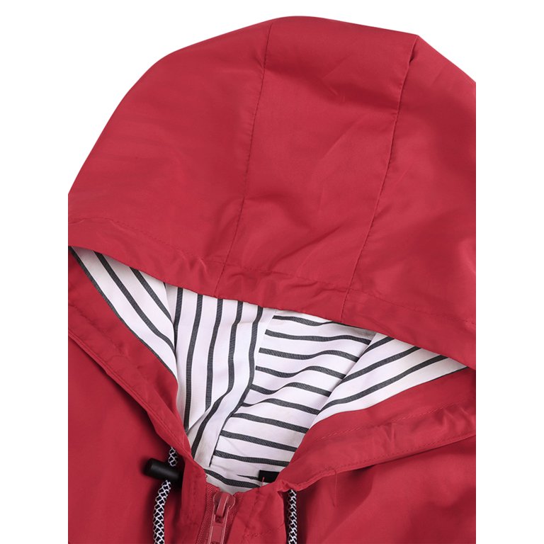 Qinavy Women's Outdoor Hooded Striped Panel Windbreaker Jacket