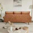 thumbnail image 3 of Koby Home Faux Leather Sofa Couch, Mid-Century 71" 3 Seater Sofa Couches Camel Brown, 3 of 9