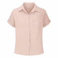 thumbnail image 4 of Girls Linen Shirts Short Sleeve Button Down Collared Dress Shirt for Teen Summer Plain Lightweight Breathable Lapel Tops,Pink,7-8 Years, 4 of 6