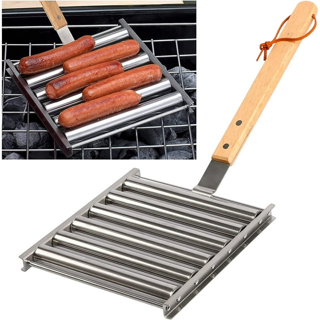 Binmer Support à Hot-Dogs en Acier Inoxydable Support à Saucisses Support de Grill Support à Hot-Dogs Barbecue, Support à Rouleaux de Saucisses