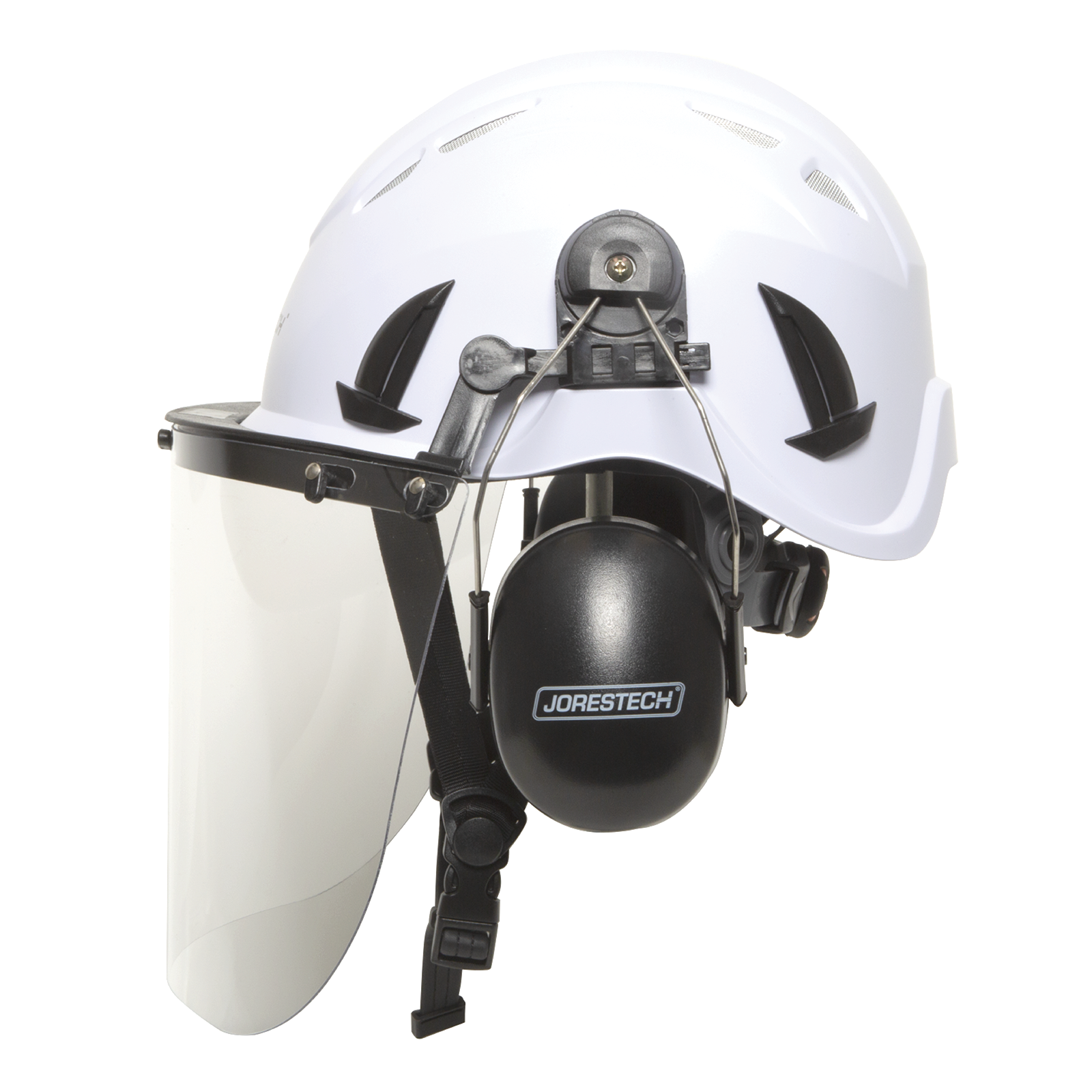 JORESTECH Ventilated Safety Helmet System with Face Shield and Earmuffs (White)