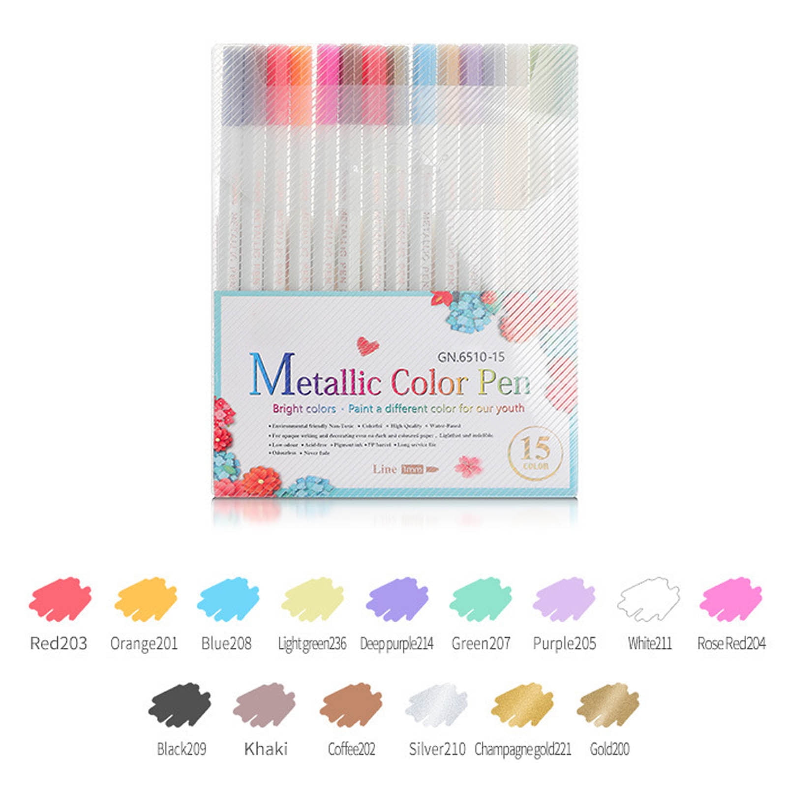 Suzicca 12 Colors Metallic Marker Pens 1-2mm Brush Pens Markers for  Coloring Fine Bright Color Quick Dry Non Toxic for Artists Kids Adult  Scrapbooking