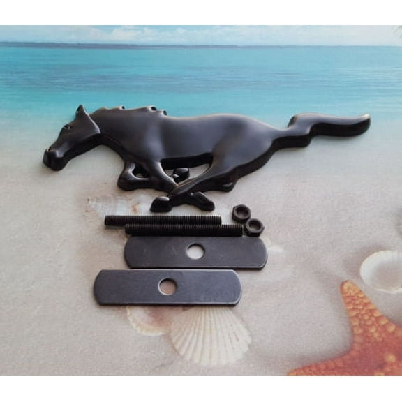 The King USA Black Metal Front Grille Emblem Badge with Clip for Ford Mustang, Exterior Accessories