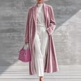 thumbnail image 2 of EANJE Women's Long Velvet Cardigan Jacket Lapel Collar Open Front Vintage Maxi Duster Cardigan Sweater Loose Fit Fall Winter Long Coat Pink XL, 2 of 4