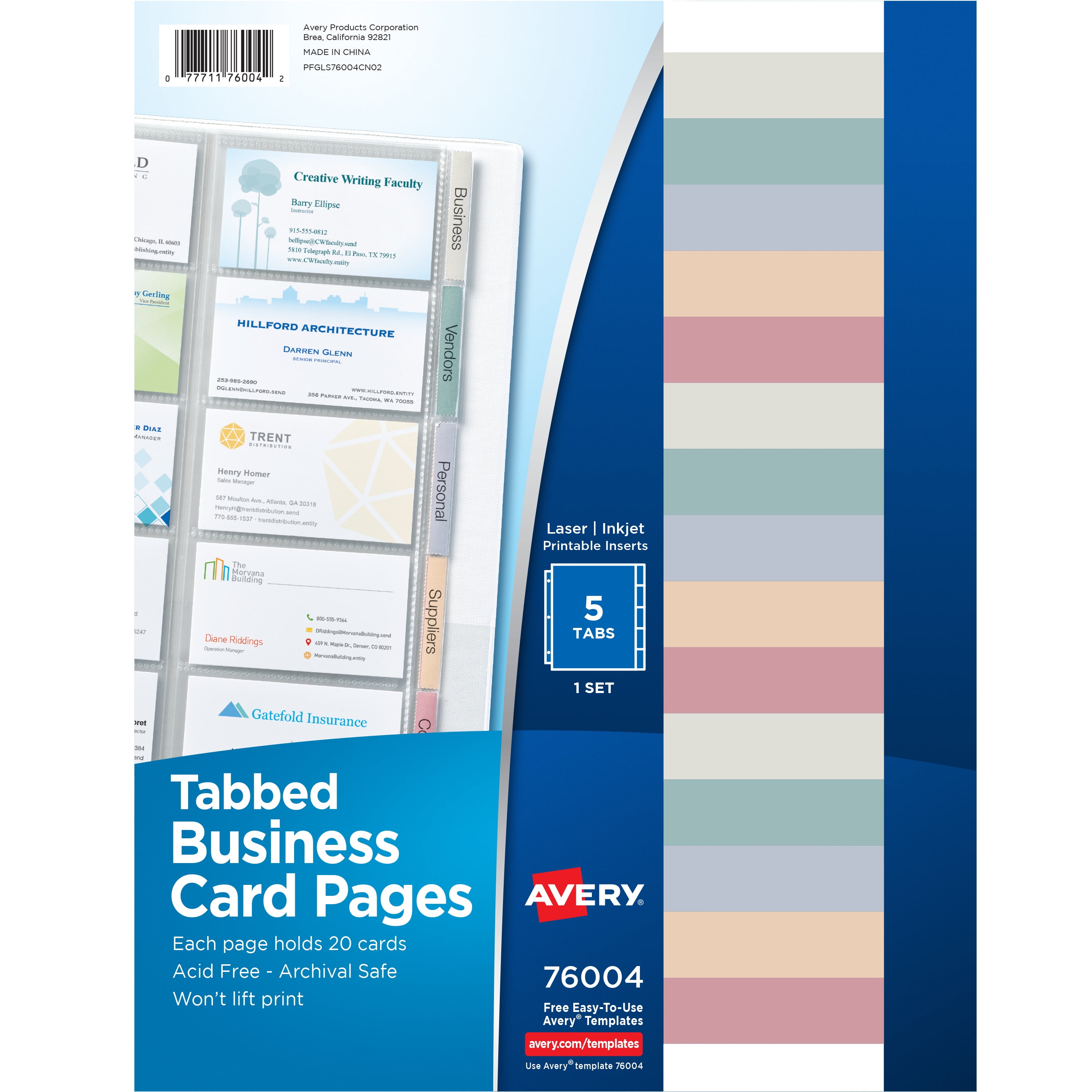 Avery Business Card Pages, Tabbed, Three-Hole Punched, 100 Cards Slots (76004)