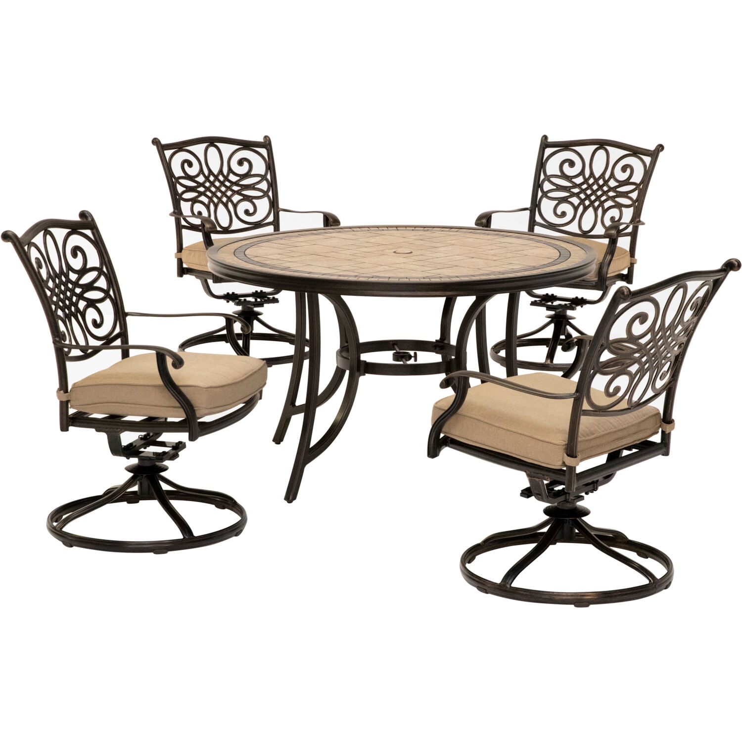 Hanover Monaco 5-Piece Patio Dining Set in Tan with Four ...