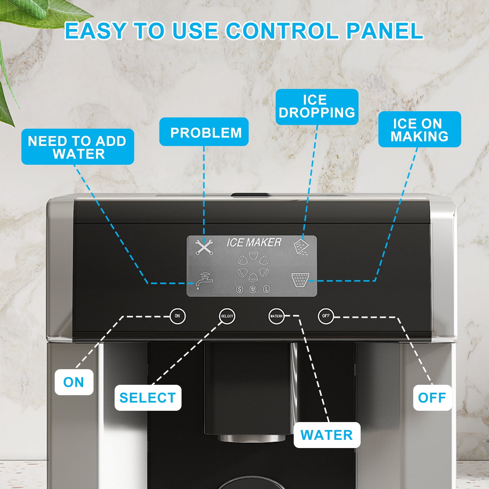 TABU 33Lbs/24H Countertop Ice Maker Machine,2 in 1 Ice Maker with Water Dispenser,Stainless Steel,Black