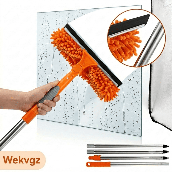 Window Squeegee with 72.4in Long Handle, Window Cleaning Kit for High Windows, Mirrors, Shower Doors, and Car Glass