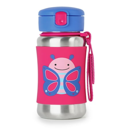 Skip Hop Zoo Stainless Steel Straw Bottle, Butterfly