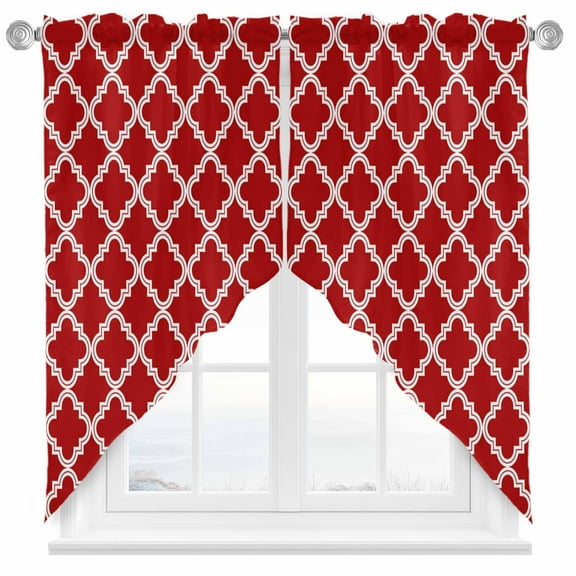 Red Swag Valances for Windows 2 Pack Moroccan Geometric Abstract Swag Kitchen Curtains 63 Inches Long Rod Pocket Short Window Treatment for Kitchen Bathroom 36"x63"