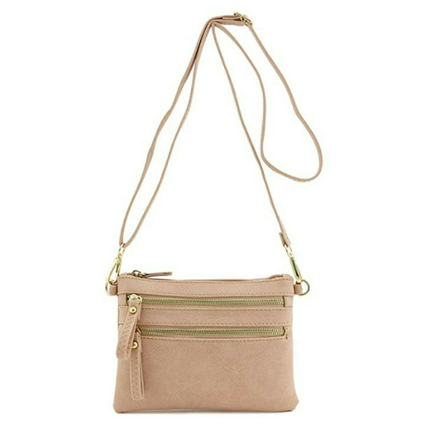 Multi Zipper Pockets Small Wristlet Crossbody Bag Travel Purse