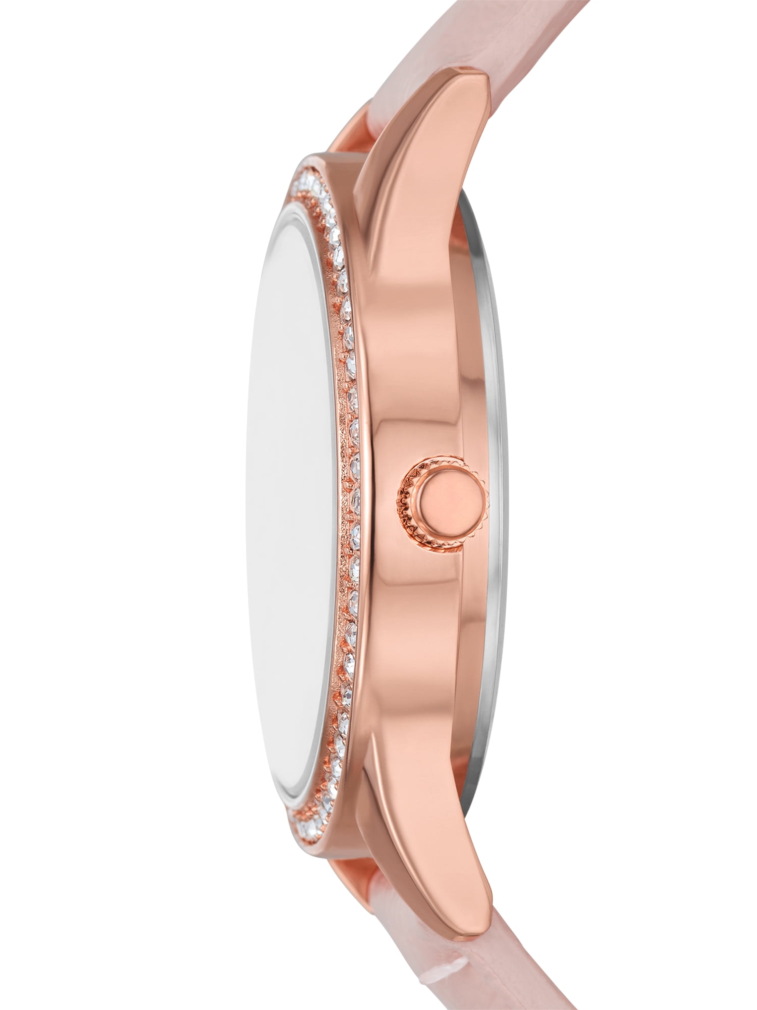 Folio Women's Gift Set; Rose Gold Watch with Blush Vegan Leather Strap, Layered Beaded Stretch Bracelets and Blush Card Case (FMDAL1166)