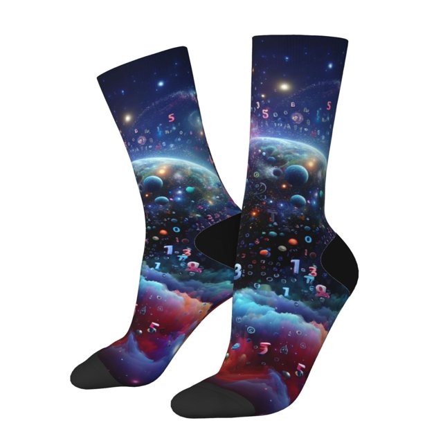 Balery Outer Space Floating Numbers And Letters Calcetas Largas con Estampado para Hombre y Mujer – Suaves y Transpirables, Talla Única (US 5-11)