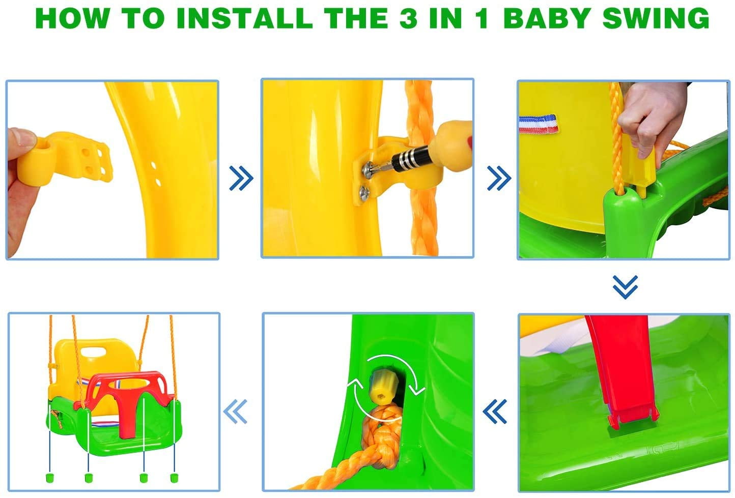 RedSwing 3-in-1 Baby Swing Seat, Toddler Swing, Anti-Flip Snug & Secure Detachable Infants to Teens Kids Swing Seat for Outside Playground, Green