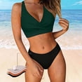 thumbnail image 2 of Women's High Waisted Bikini Sets 2 Piece Tummy Control Swimsuits V Neck Twist Front Bathing Suits(Dark Green,M), 2 of 7