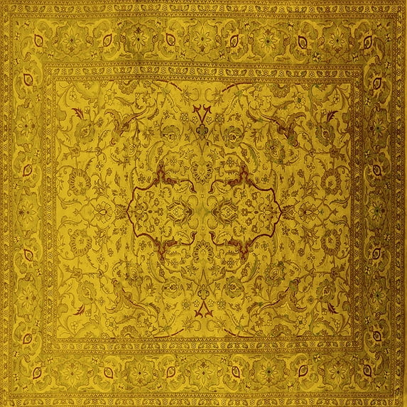 Ahgly Company Indoor Square Oriental Yellow Traditional Area Rugs, 3' Square