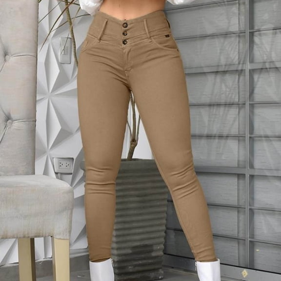 Danhjin Khaki Womens Cargo Pants Lightweight Travel Hiking Cargo Pants Tight Soft Stretch Mid Waisted Casual Streetwear
