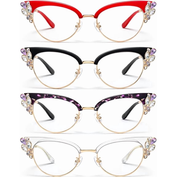 4 Pack Cat Eye Blue Light Glasses Women Stylish Computer Glasses PC Frame Fashion Office Work Screen Use
