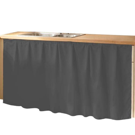 Dark Gray Cabinet Curtains Solid Color Sink Skirt Privacy Short Cabinet Curtain for Kitchen Bathroom Self Adhesive Waterproof Under Sink Curtain 32" W x 55" L
