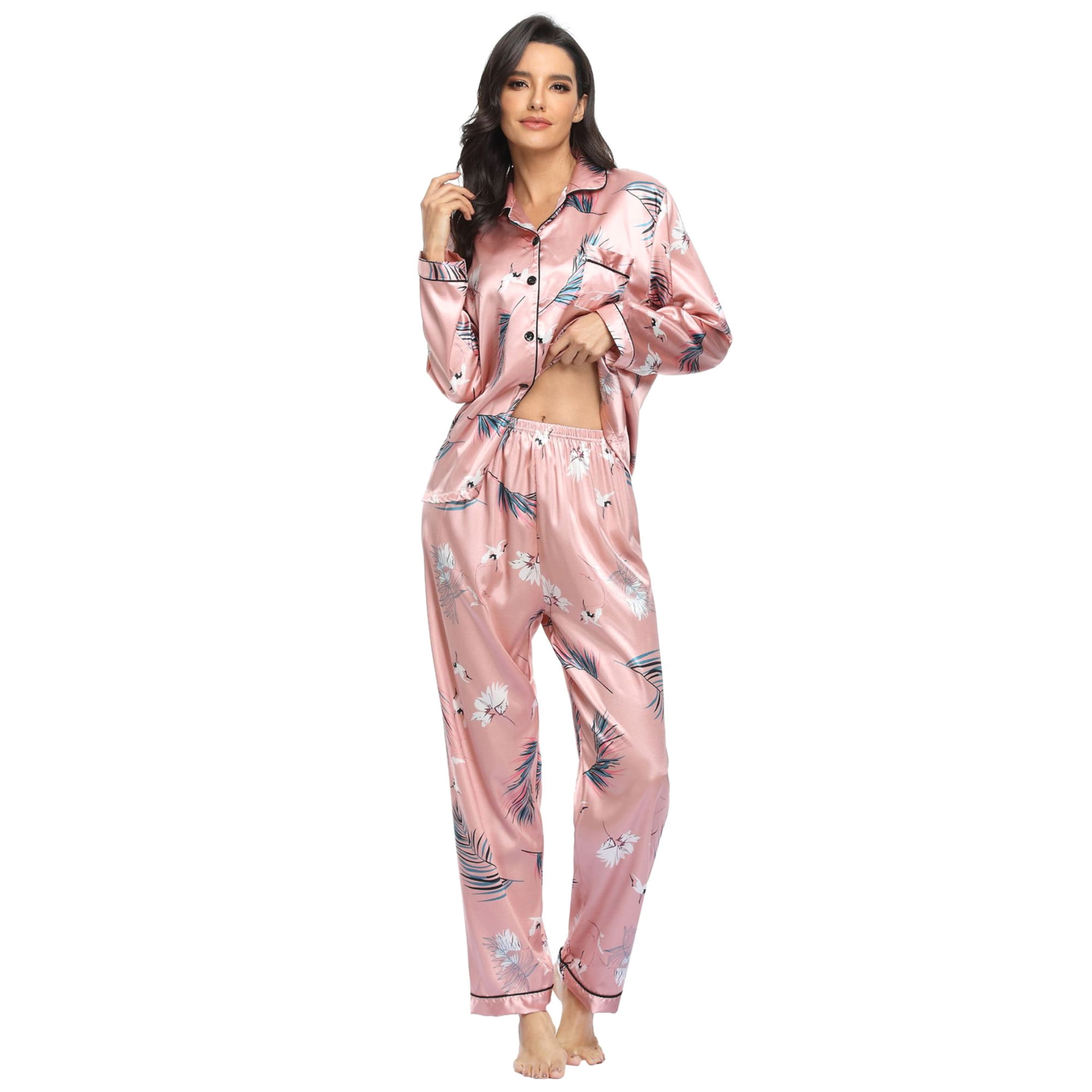 Silk Pajama Set Loungewear Artificial Silk PJ Set for Women 