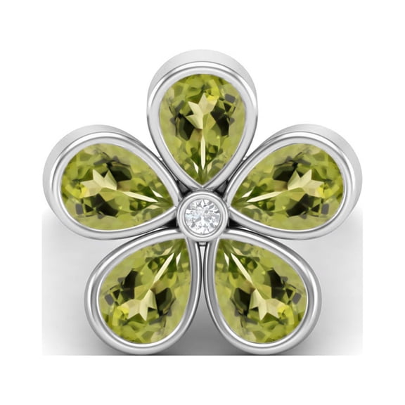 7X5mm Pear Peridot 925 Sterling Silver Five Stone Daisy Flower Women Mother's Day Gift Ring