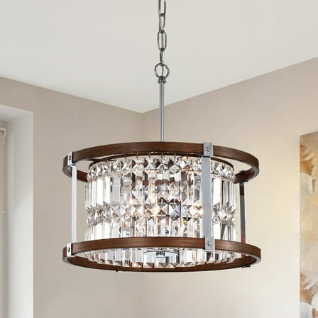 Warehouse of Tiffany  Azari Imitation Woodgrain/Chrome Wood/Metal/Crystal 3-light 16-inch Chandelier