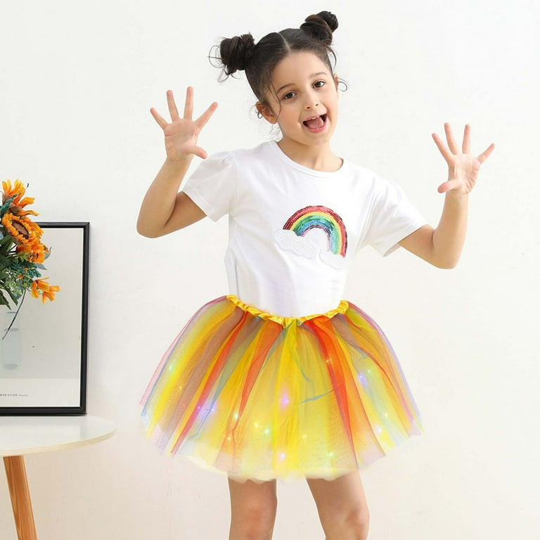 AJTQTH Girls Summer Skirt Elastic-Waisted Mesh Colorful