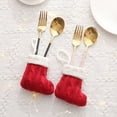 thumbnail image 2 of Red Knitted Christmas Cutlery Holders,4Pcs Xmas Stockings Tableware Christmas Silverware Cutlery Holders Pocket Knifes Forks Bags Dinnerware Decorations for Home Party, 2 of 6