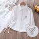 thumbnail image 1 of Blusas y camisas de manga larga con cuello redondo Camisa de manga larga con cuello de diamantes de imitación para niñas y niños de escuelas secundarias y grandes Blusa para niña, 1 of 8