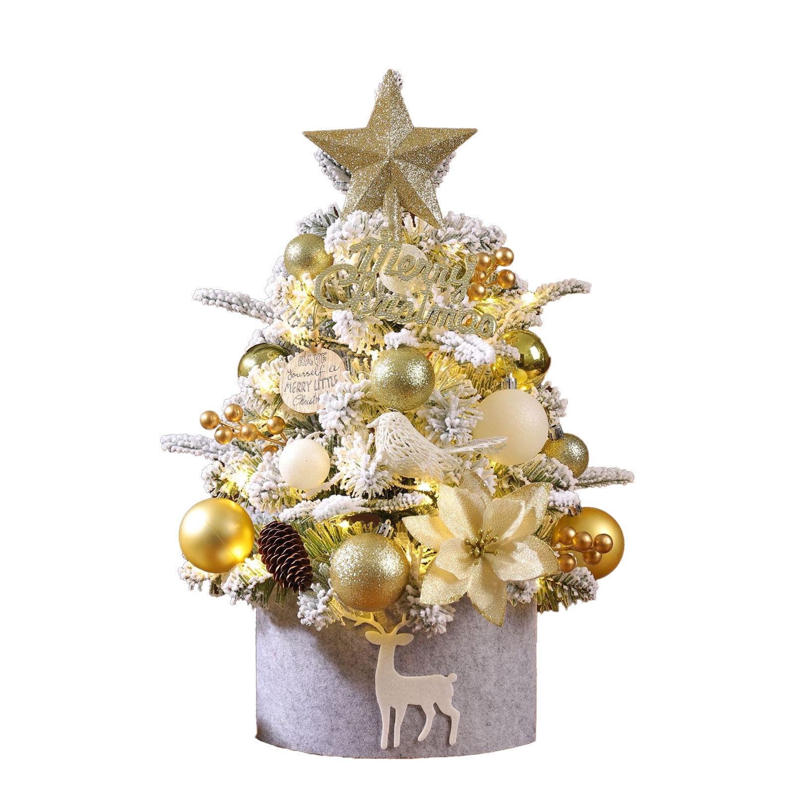 Sapin De Noël Miniature 45 Cm Avec Lumières LED - Décoration De Table, Bureau, Floconneuse Neige
