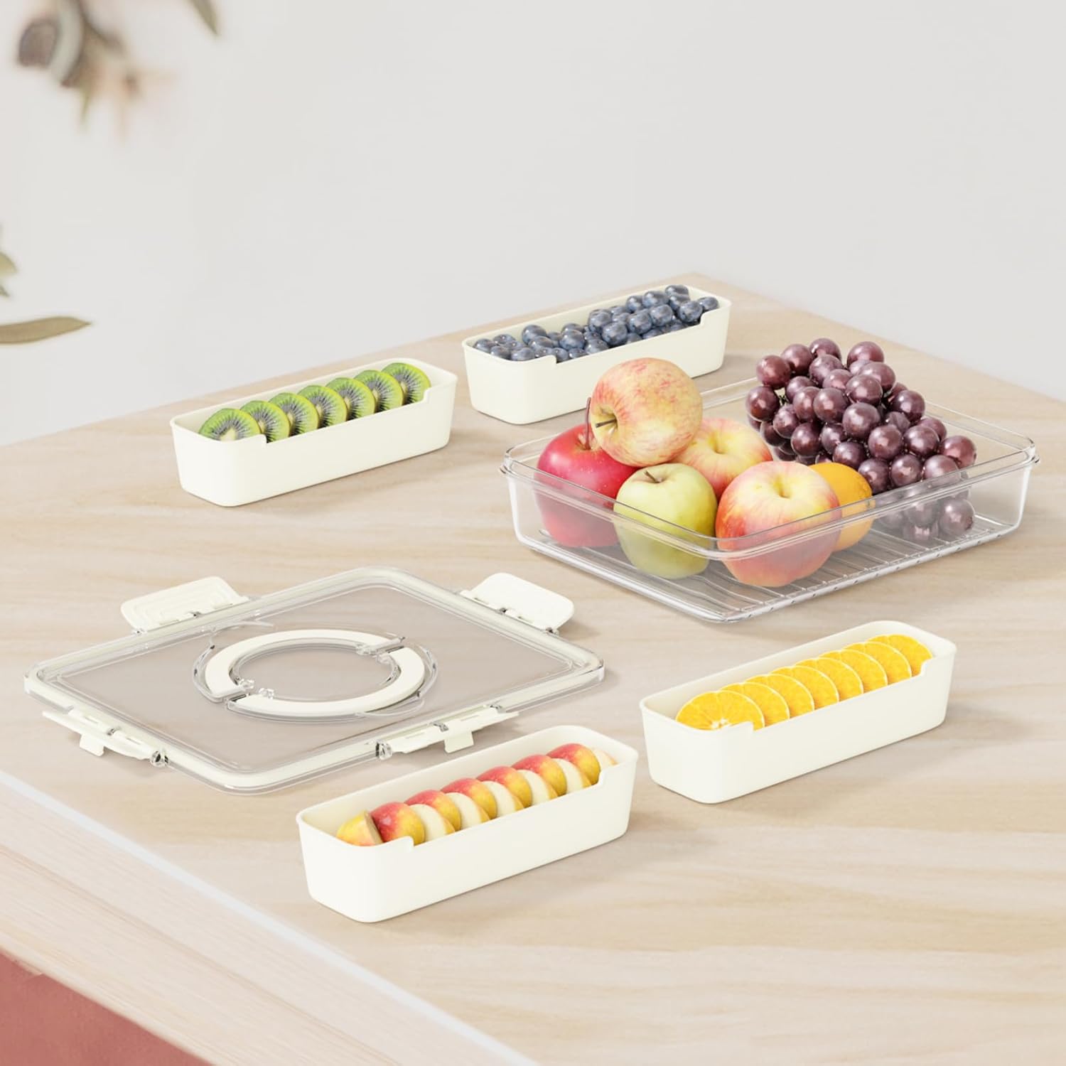 Snackle Box Container - 8 Compartment Divided Tray With Lid & Handle, Clear Portable Organizer For Fruits, Nuts, Candy (1 Pack)